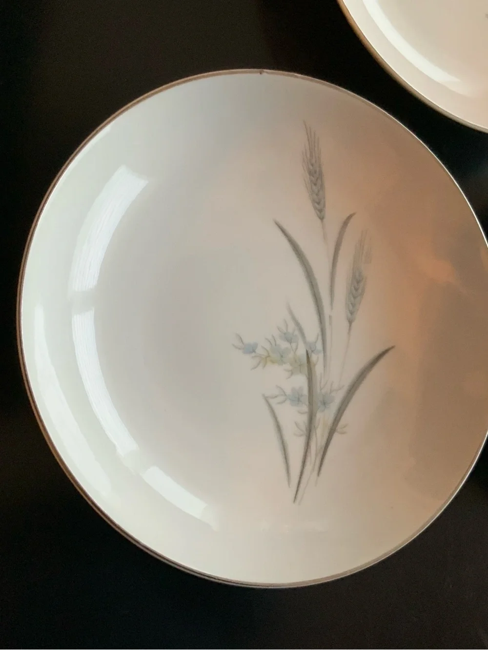 Vtg Castlecourt Fine China 3 Soup Bowl Blue Accent Wheat Harvest Japan